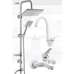 Beyaz Yağmurlama Tepe Duş Seti Banyo Lavabo Batarya Set Yeni Nesil Sürgülü Duş Seti