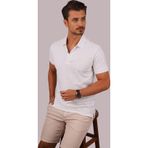 Beyaz Yaka Desenli Erkek Polo Yaka Tişört