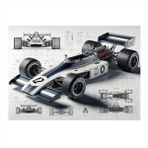 Beyaz Yarış Arabası Çizimi Mdf poster 35cm X50cm