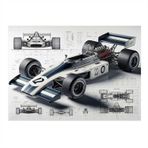 Beyaz Yarış Arabası Çizimi Mdf poster 50cmX 70cm