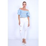 Beyaz Yırtık Skiny Denim Pantolon
