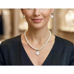 Beyaz Yonca Taş Detaylı İnci 2'Li Kolye Ve Küpe Seti
