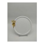 Beyaz Yuvarlak Desenli Gold Cicekli Sunum Tepsisi, Dekoratif Servis Tepsisi Cay Kahve 23 Cm