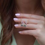Beyaz Zirkon Taşlı Renkli Kelebek Model Rose Gold Kaplama Gümüş Kolye