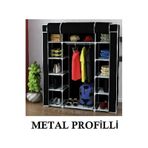 Beyazpazar Metal Profilli Bez Dolap 12 Raflı+Askılıklı Bez Dolap Siyah