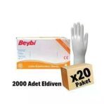 Beybi 1 Koli (20 Paket) S (Small) Beden Pudralı Lateks Beyaz Muayene Eldiveni