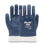 Beybi KN6 Güvenli Manşetli Tam Kaplı Nitril Eldiven (Petrolcü) Lacivert No 10