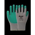 Beybi PL17 9 Beden Gri-Yeşil 12'li Paket Legend Polyester Örme Lateks Eldiven
