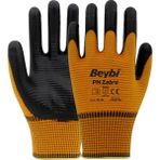 Beybi Pn Zebra Polyester Örme Nitril Eldiven 12 Çift - Siyah - Turuncu - 9