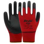 Beybi PN3 No: 10 Koli 288 Çift Kırmızı Polyester Örme Nitril Eldiven