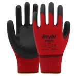 Beybi PN75 No: 10 100 Çift Kırmızı Polyester Örme Nitril Eldiven