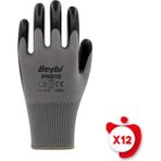 Beybi PN810 Gri-Siyah Polyester Örme Nitril İş Eldiveni 10 Beden 12 Çift