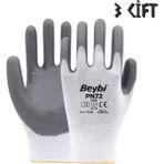 Beybi Polyester-Nitril Iş Eldiveni PN72 No: 10 Gri - 3 Çift - Gri - Beyaz