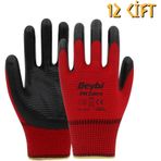 Beybi Polyester-nitril İş Eldiveni Zebra No: 10 Kırmızı - 12 Çift