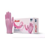 Beybi Pudrasız Pembe Nitril Muayene Eldiveni - Pembe - S - Kutu