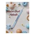 BeybiNest Emzik Tutucu Nakış İslemeli Bebe Mavisi Emzik Askısı