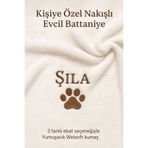 BeybiNest Kedi Köpek Battaniyesi Nakış işlemeli İsimli Welsoft Peluş Kumaş BEYAZ