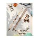 BeybiNest Kişiye Özel Nakışlı Emzik Tutucu 2’li Set – %100 Organik Pamuk – İsimli Emzik Askısı