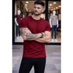 beybunn Erkek T-Shirt Bisiklet Yaka Slim Fit dar kesim Likralı Tişört Günlük Basic Body - Bordo