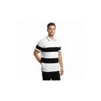 beybunn Erkek T-shirt Çizgili Triko Dokuma Kumaş Polo Yaka Yarım Fermuarlı Regular Kalıp Tişört - Beyaz