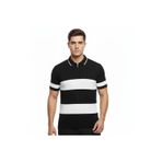 beybunn Erkek T-shirt Çizgili Triko Dokuma Kumaş Polo Yaka Yarım Fermuarlı Regular Kalıp Tişört - Siyah