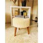 Beylerbeyi Coco Puf, Peluş,3 Ayak, Krem,Oturma Odası, Makyaj Masası Pufu
