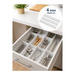 Beylini 4'lü Çekmece Içi Düzenleyici 10X40 cm Custom Organizer Isteğe Göre Kesilebilir Dolap Çekmece Içi Makyaj Çatal Kaşık Bıçak Düzenleyici Beyaz