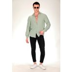 BEYMODA Erkek Dokulu Aerobin Siyah Keten Oversize Gömlek