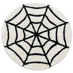 Beyond Deco Cadılar Bayramı Örümcek Ağı Beyaz Halı 88,9 cm, El Yapımı Püsküllü Kabarık Yuvarlak Estetik Alan Halıları İç Mekan Dekorasyonları için, Mutfak, Oturma Odası, Yatak Odası, Havalı Zemin Halı
