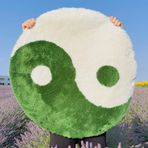Beyond Deco Yin Yang Halı 35", El Yapımı Tepeli Havalı Funky Yeşil Yuvarlak Alan Halıları Oturma Odası, Yatak Odası, Mutfak, y2k Özel Şekilli Banyo Paspası Halı (Yeşil-Beyaz)