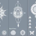 BeyondTattoos 5 yaprak Mandala gül çiçek dövme şablonu tekrar kullanılabilir dövme şablonu gül