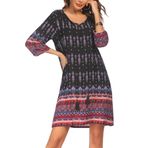 Beyove Kadın bohem tunik elbise, plaj elbisesi, yazlık elbise, vintage, plaj tuniği, 3/4 kollu, yuvarlak yaka, çiçek desenli, tunik elbise, kısa üst giyim, kalıp 2, L