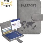 Beypa Pasaport Kılıfı Baskı Desenli Kredi Kartı-Sim Kart-Cüzdan Bölmeli-Rfid Manyetik Kapama - Gri