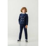 Beystil Sivri Yaka Çocuk Lacivert Kruvaze Takım Elbise Set -Slim Fit - 10 Yaş