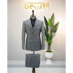 Beystil Sivri Yaka Gri Çizgili Kruvaze Takım Elbise BEZAYAK036- Slim Fit - 6 Drop - 56