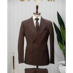 Beystil Sivri Yaka Kahverengi Kruvaze Takım Elbise - Slim Fit - 6 Drop - 54