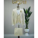 Beystil Sivri Yaka Krem Damatlık & Smokin Takım Y92 -Slim Fit - 6 Drop - 48