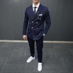 Beystil Sivri Yaka Lacivert Kruvaze Takım Elbise PETEK036 - Slim Fit - 6 Drop - 54