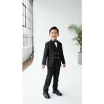 Beystil Sivri Yaka Siyah Çizgili Çocuk Kruvaze Elbise - Slim Fit - 14 Yaş