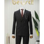Beystil Sivri Yaka Siyah Kruvaze Takım Elbise Granada - Slim Fit - 6 Drop - 46