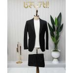 Beystil Sivri Yaka Siyah Spor Casual Takım Elbise - Slim Fit - 6 Drop - 54