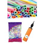 Beysüs 100lü Adet Makaron Soft Sosis Balon Karışık Renk Uzun Ince Balon 1 Adet Balon Pompası