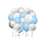 Beysüs 15 Li Gümüş Konfetili 5 Şeffaf Balon 5 Makaron Mavi 5 Metalik Gri Balon Seti