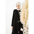 Beyza 3487 Yaprak Detaylı Siyah Ferace