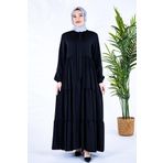 Beyza 3692 Üç Katlı Büzgülü Yakası Bağcıklı Siyah Ferace