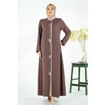 Beyza 3763 Patı Kontrast Renkli Boncuk Detaylı Kahve Ferace