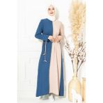 Beyza 5095 Hasır Kuşaklı Tesettür İndigo Elbise