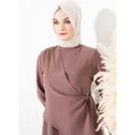 Beyza 5308 Yapıştırma Taş Detayı Olan Kahve Tesettür Elbise