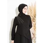 Beyza 5308 Yapıştırma Taş Detayı Olan Siyah Tesettür Elbise