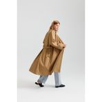 Beyza Betül Kolları Saten Leopar Astarlı Oversize Trençkot - Camel - 48